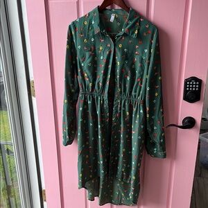 Xhilaration Green Floral Long Sleeve Dress